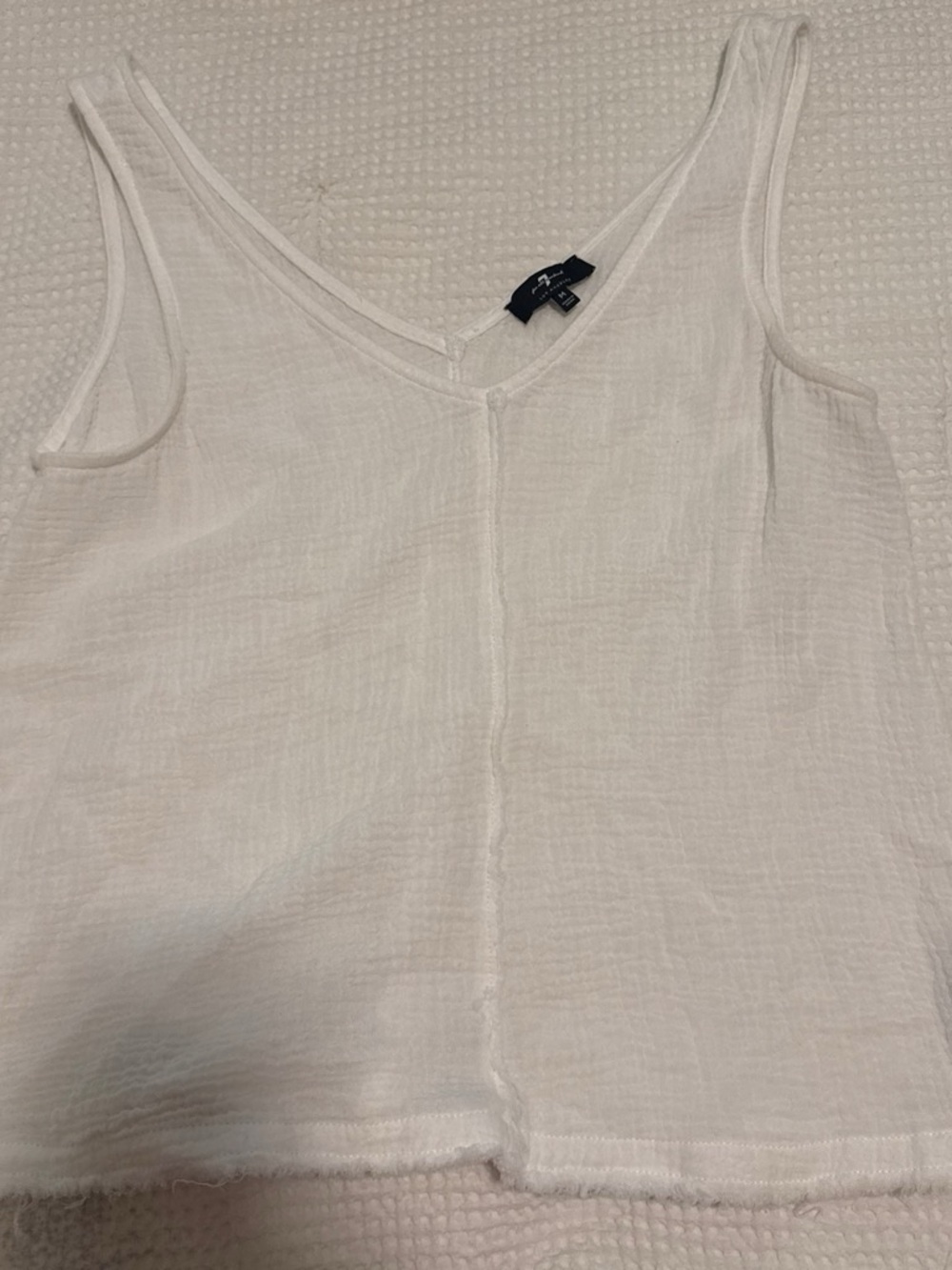 7 For All Mankind White V-Neck Gauze Tank Top